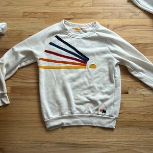 Aviator Nation White Sweatshirt with Multicolor Stripes